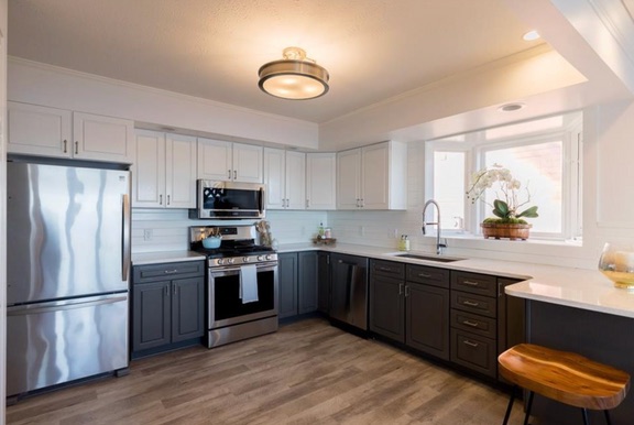 Two-tone kitchen after renovation